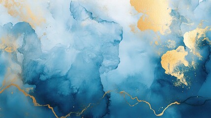 Abstract Blue and Gold Watercolor Art