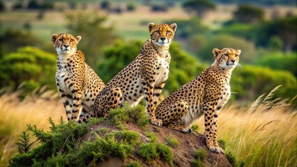 High angle view of watchful cheetahs in their natural habitat