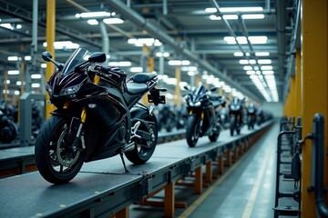 motorcycle manufacturing line production in factory, generative AI