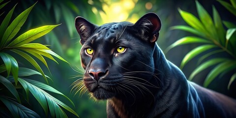 Obraz premium Dark and Mysterious Black Panther Graphics for Wildlife Themes and Nature-Inspired Designs