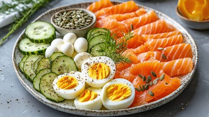 Smoked Salmon and Egg Salad with Cucumber and Seeds