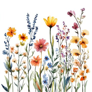 Colorful Watercolor Wildflowers for T-Shirt Design