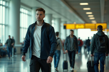 person traveler standing at the airport terminal, generative AI