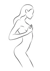 Fototapeta premium Isolated line art vector illustration of a beautiful woman, faceless portrait, simple minimalist illustration, female body contour, logo