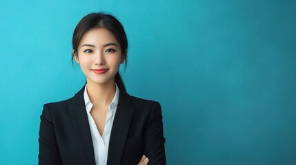 Confident Businesswoman Against Blue Background