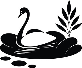 Peaceful Swan Gliding in Water Surrounded 