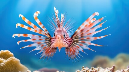 Colorful Lionfish Swimming in Clear Blue Ocean