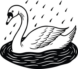 A Swan Gliding Through Soft Rain with Vector Elegance
