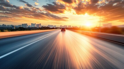Naklejka premium Dynamic Sunset Drive on Urban Highway