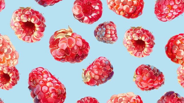 Seamless repetitive pattern background of raspberry fruit for fabric design