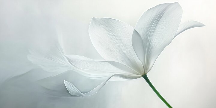 Fototapeta A single delicate white flower is centered with a soft blurred background, emphasizing its purity and simplicity.
