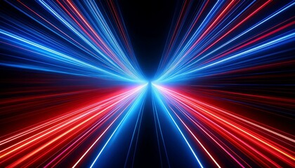 Fototapeta premium Speed light road lines. Neon effect of blue and red abstract stripes. A trace from a fast moving car. Path of laser beams. A stream of LED flashes on a black background.
