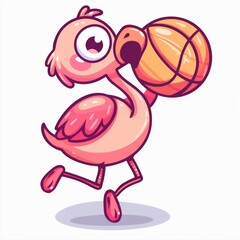 Obraz premium cute Flamingo playing basket ball cartoon icon illustration