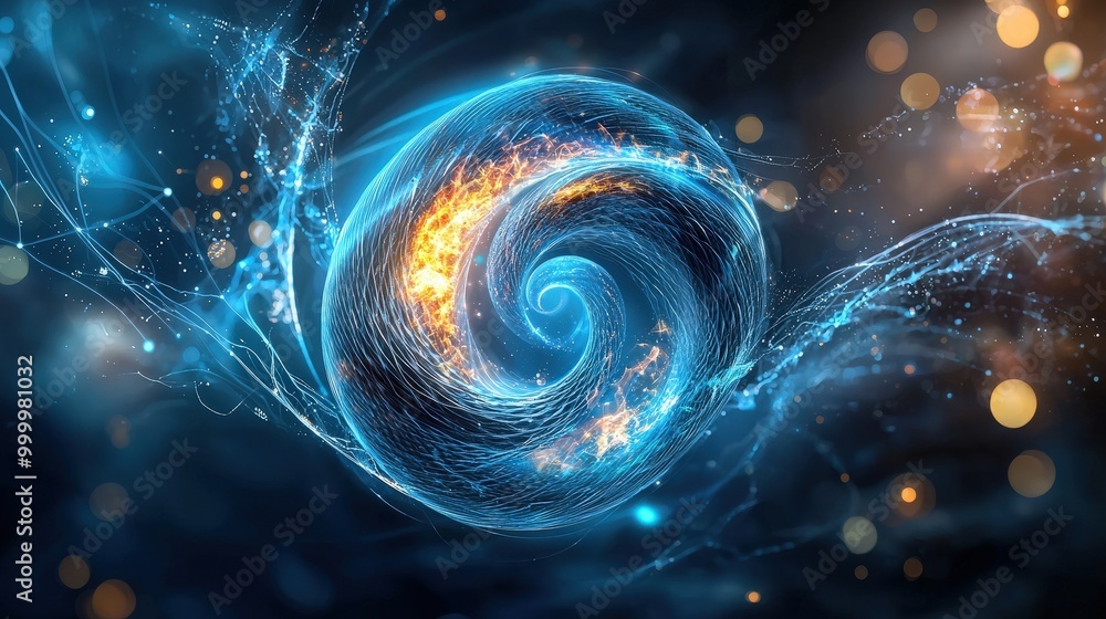 Poster this stunning abstract image features a swirling design with glowing effects and sparks. ideal for u