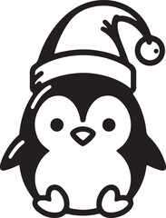 silhouette of a penguin wearing santa hat vector illustration
