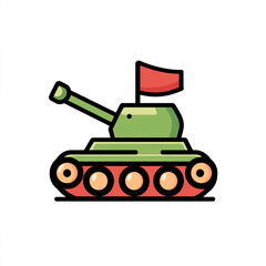  A simple icon depicting a tank with a flag on top set against a white background. 
