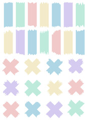 Set of colorful washi tapes isolated on white. Tapes collection in vector. Pieces of decorative tape for scrapbooks. Torn paper. Blue, green, purple, yellow