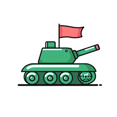 Fototapeta premium A simple icon depicting a tank with a flag on top set against a white background. 