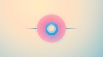 A pink circle with blue and white concentric circles inside, on a yellow and blue gradient background.