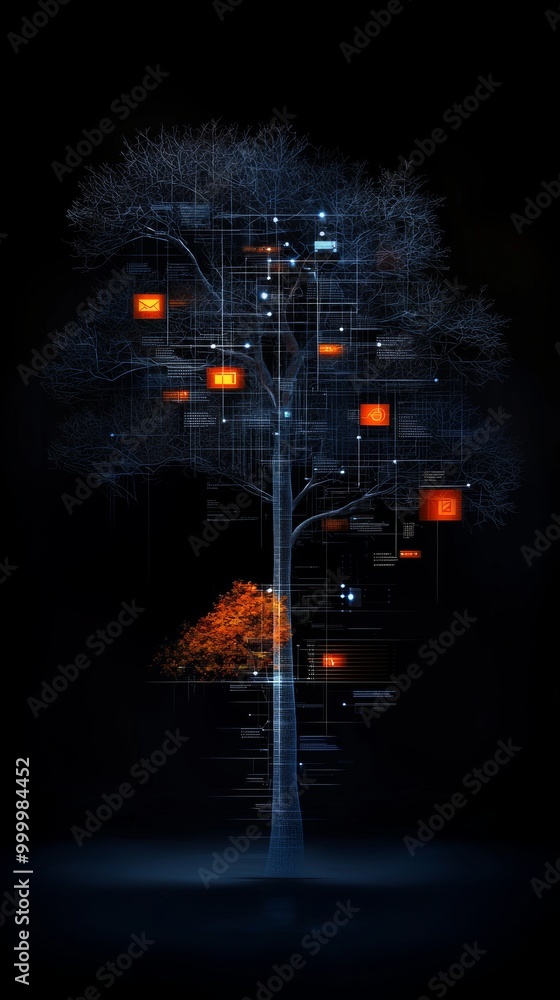 Poster digital tree network connection data technology concept