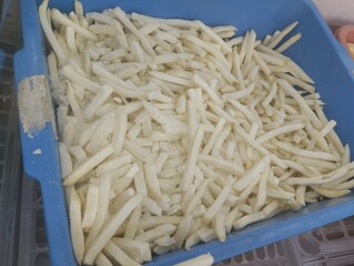 Frozen French Fries in Blue Container for Bulk Storage