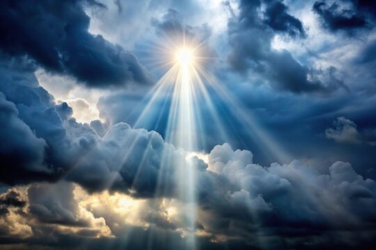 Hope and optimism in challenging times with a beam of light breaking through dark clouds