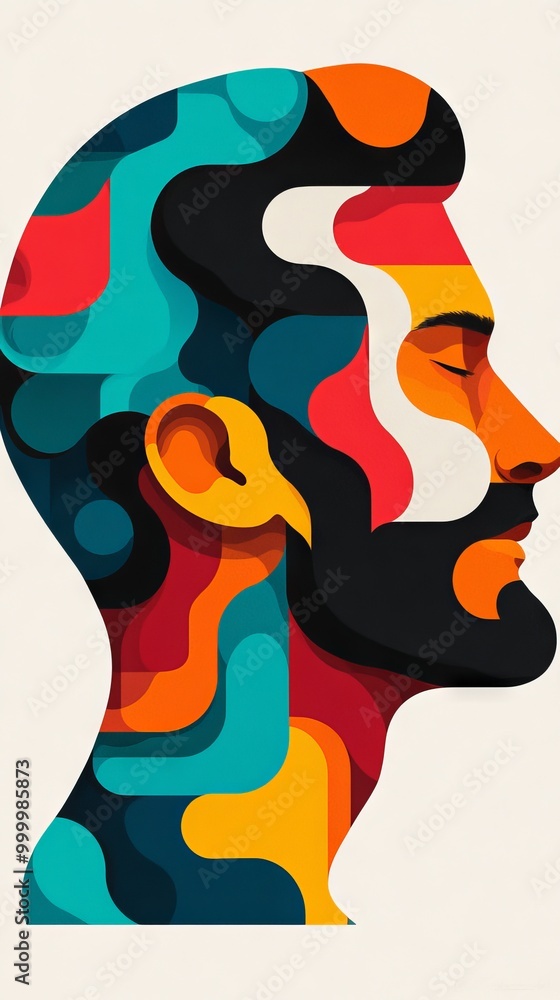 Poster Abstract Portrait of a Man with Geometric Shapes and Colorful Patterns