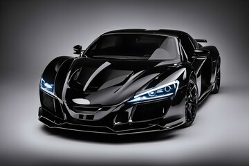 front view of black sport car with led headlamp
