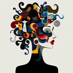 Fototapeta premium Abstract Woman Portrait with Colorful Swirls and Shapes
