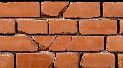 Cracked brick wall, aged texture on a white isolated background