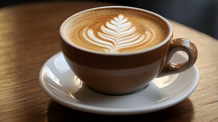 "Close-up of freshly brewed coffee in a cup, with a sheet of latte art on top."
