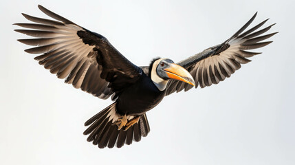 Fototapeta premium Hornbill in Mid Flight with Wings Spread