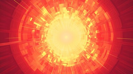 Abstract red and yellow circular lightburst pattern.