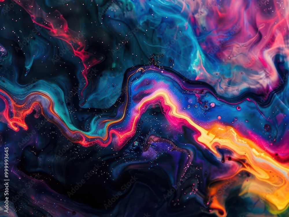 Aufkleber cosmic ink explosion vibrant neon pigments burst in slow-motion, creating mesmerizing patterns again