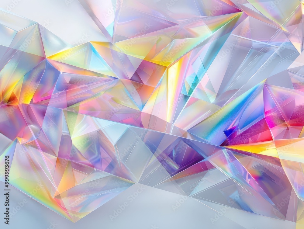 Aufkleber cosmic inspired abstract with iridescent geometric shapes. holographic surfaces reflecting rainbow h