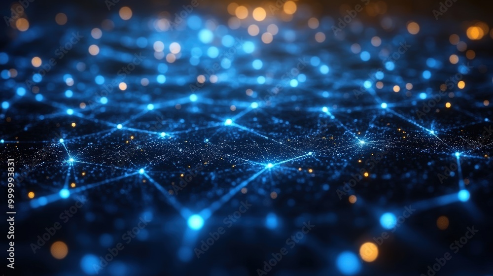 Poster abstract futuristic network of interconnected points and nodes, symbolizing technological advancemen