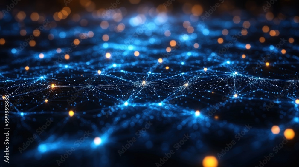 Poster abstract futuristic network of interconnected points and nodes, symbolizing technological advancemen