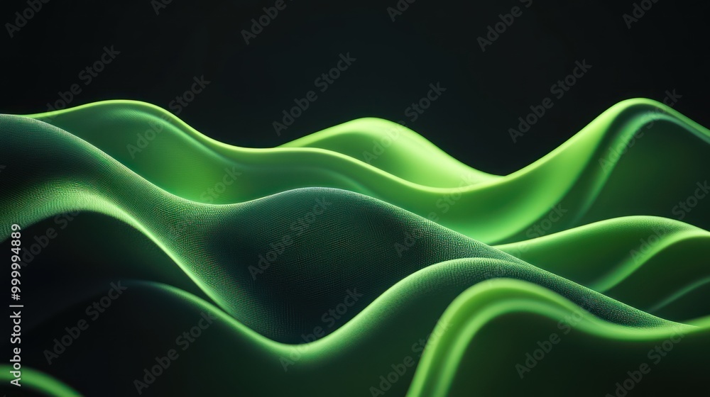 Poster abstract green waves create a dynamic, flowing visual effect on a dark background.