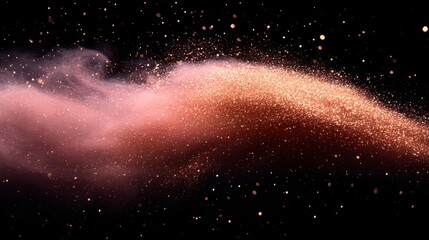 Abstract Background of Sparkling Shimmering Dust and Smoke in a Curved Pattern on Black Background