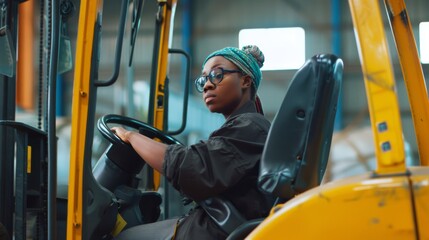 An individual operates a forklift in an industrial warehouse setting, exuding confidence and skill in their work environment.