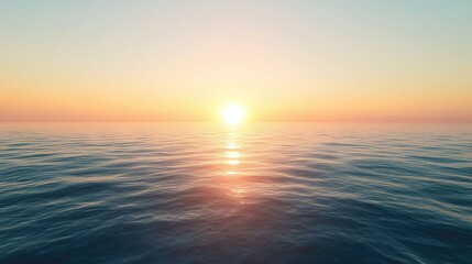 Obraz premium A breathtaking sunrise over a calm ocean, with a clear sky providing ample space for adding text.