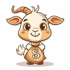 Fototapeta premium cute goat holding money and bag cartoon icon illustration
