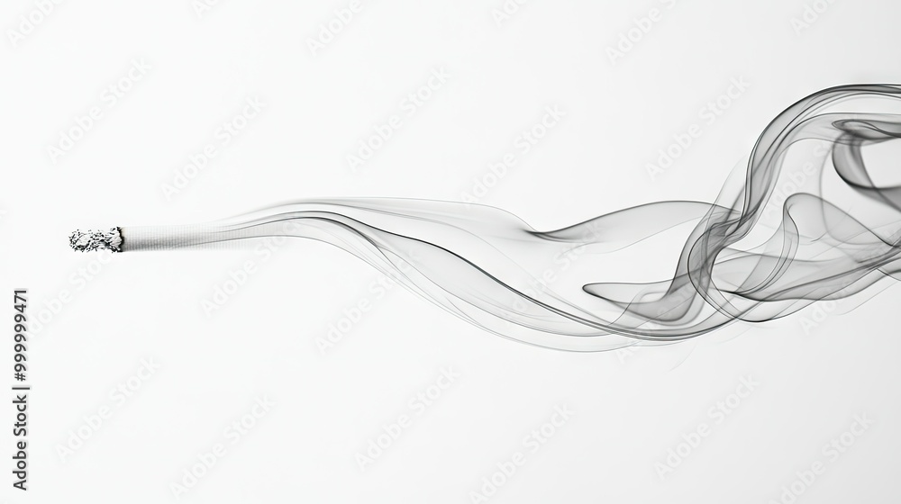 Poster a cigarette with smoke creating patterns in the air, set against a clean background with space for a