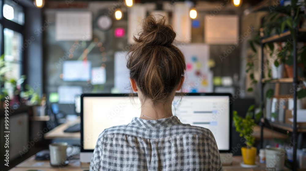 Poster data-driven marketing professional seen from behind.