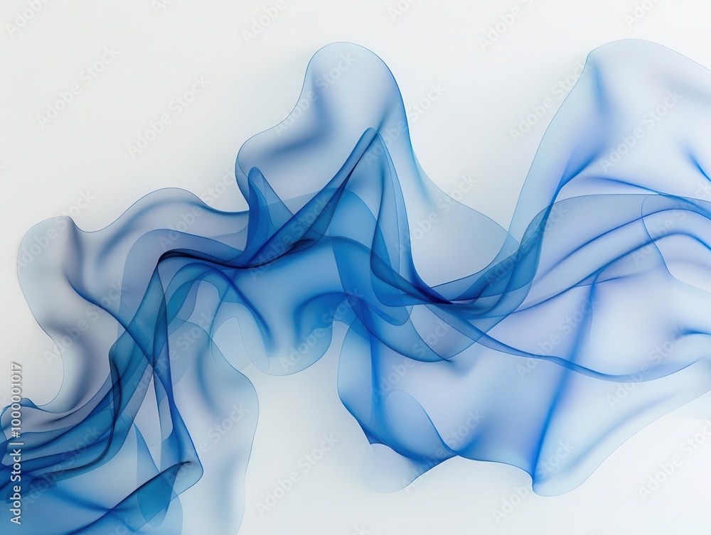 Aufkleber dynamic blue wave forms on pristine white background, fluid abstract shapes with subtle gradients an