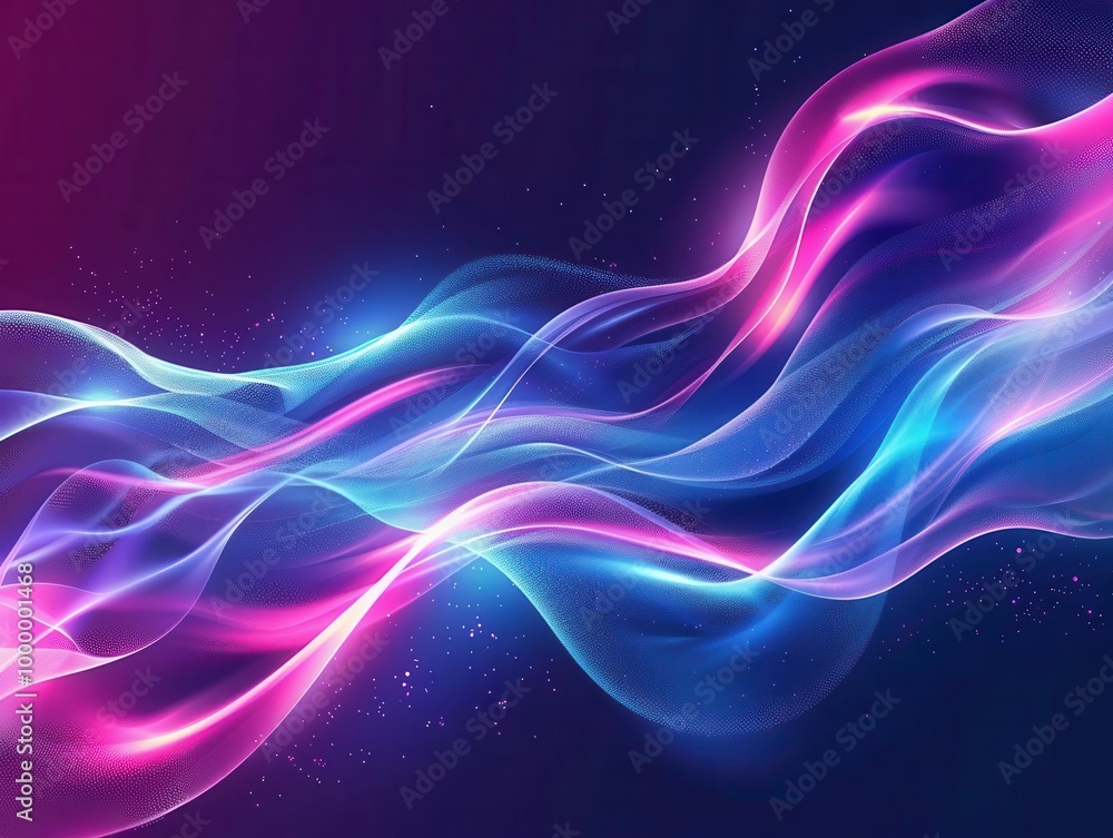Poster dynamic neon wave background with electric blue and vibrant pink hues. fluid motion effect creating 