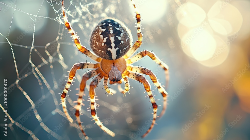 Poster a close-up of a spider on a web with a clean, blurred background, providing ample space for adding t