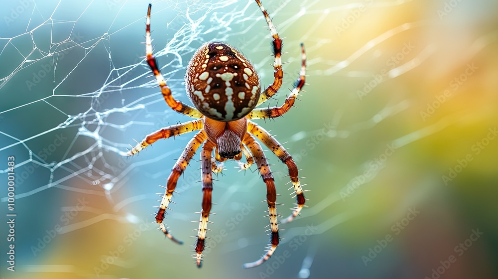 Poster a close-up of a spider on a web with a clean, blurred background, providing ample space for adding t