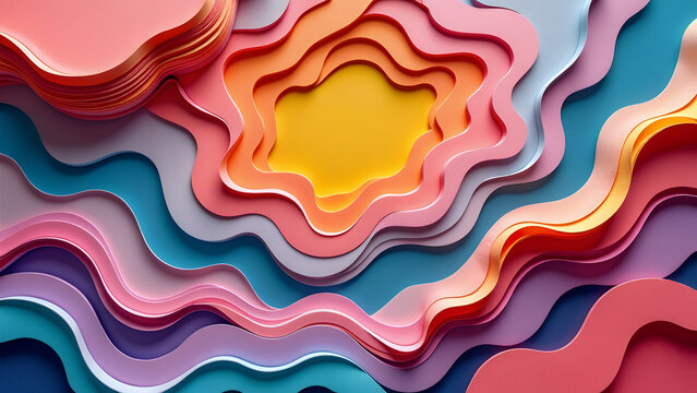 3D abstract background with paper-cut shapes Curved shapes with gradient, abstract geometric lines pattern background