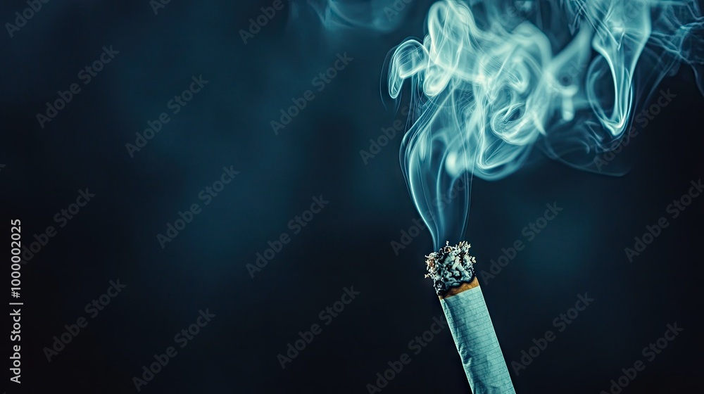 Poster a close-up of cigarette smoke drifting upward against a dark background, with ample space around for